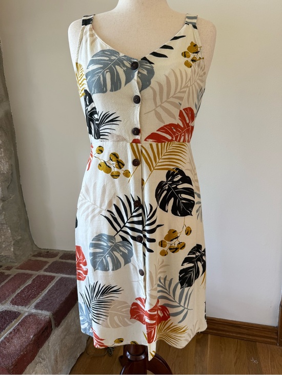 Monteau Dresses & Skirts - Sleeveless Rayon/Linen Dress with Tropical Leaf Print
